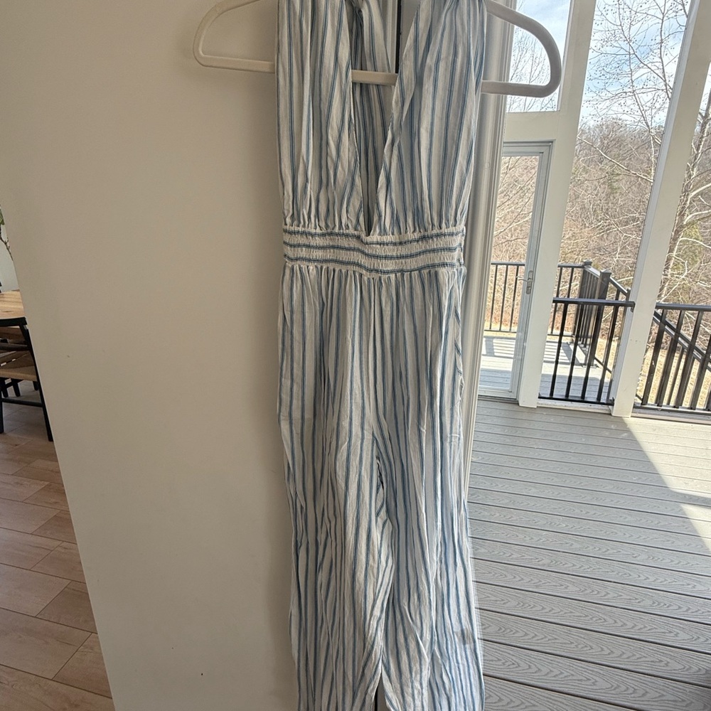 Blue and White Striped Jumpsuit